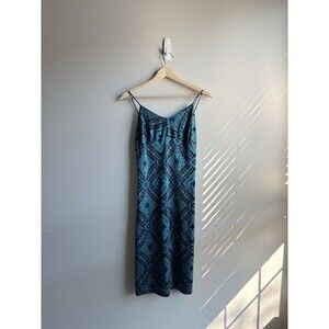Vintage 90s Cameo Blue Printed Midi  Dress Size Small